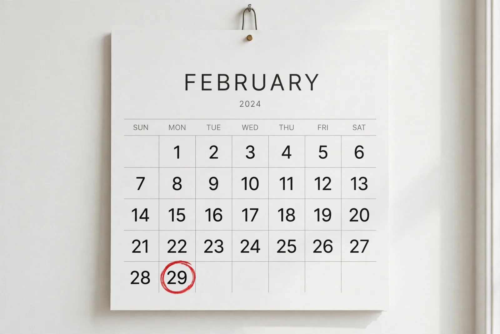 Calendario di febbraio con 29 giorni in un anno bisestile
